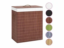Online Cesta para ropa sucia con 2 compartimentos, bambú marrón, 100 L Cesto De Ropa