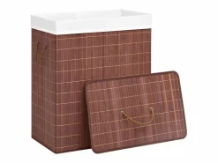 Online Cesta para ropa sucia con 2 compartimentos, bambú marrón, 100 L Cesto De Ropa
