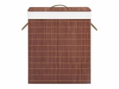 Online Cesta para ropa sucia con 2 compartimentos, bambú marrón, 100 L Cesto De Ropa
