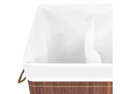 Online Cesta para ropa sucia con 2 compartimentos, bambú marrón, 100 L Cesto De Ropa