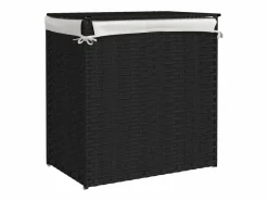 Cesta para ropa sucia con 2 compartimentos negra 53x35x57 cm resina tejida