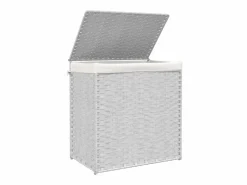 Cesta para ropa sucia con 2 compartimentos blanca 53x35x57 cm resina tejida