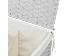 Cesta para ropa sucia con 2 compartimentos blanca 53x35x57 cm resina tejida