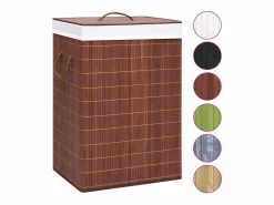 Cesta para ropa sucia con 2 compartimentos, bambú marrón, 72 L