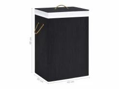 Best Cesta para ropa sucia de 2 secciones de bambú de 72 L Negro
