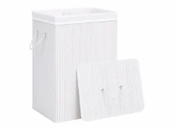 Discount Cesta para ropa sucia de 2 secciones de bambú de 72 L Blanco