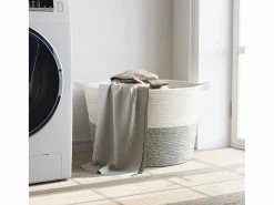 Clearance Cesta para ropa sucia gris y blanca Ø60x36 cm algodón Multicolor