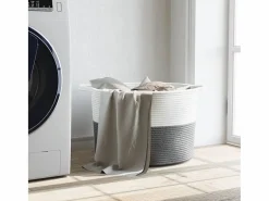 Clearance Cesta para ropa sucia gris y blanca Ø55x36 cm algodón Cesto De Ropa