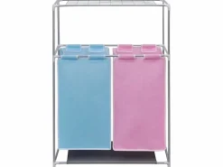 Discount Cestas de ropa de 2 secciones, 2 piezas y un tendedero Cesto De Ropa