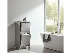 Don Hierro Cesto de ropa con ruedas, 2 compartimentos - Acero inoxidable - 96*40*27 cm - TANGO
