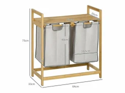 Clearance Cesto de ropa sucia Nalón 2 compartimentos + estante superior bambú /natural 73x33x64 cm Cesto De Ropa