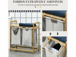 Clearance Cesto de ropa sucia Nalón 2 compartimentos + estante superior bambú /natural 73x33x64 cm Cesto De Ropa