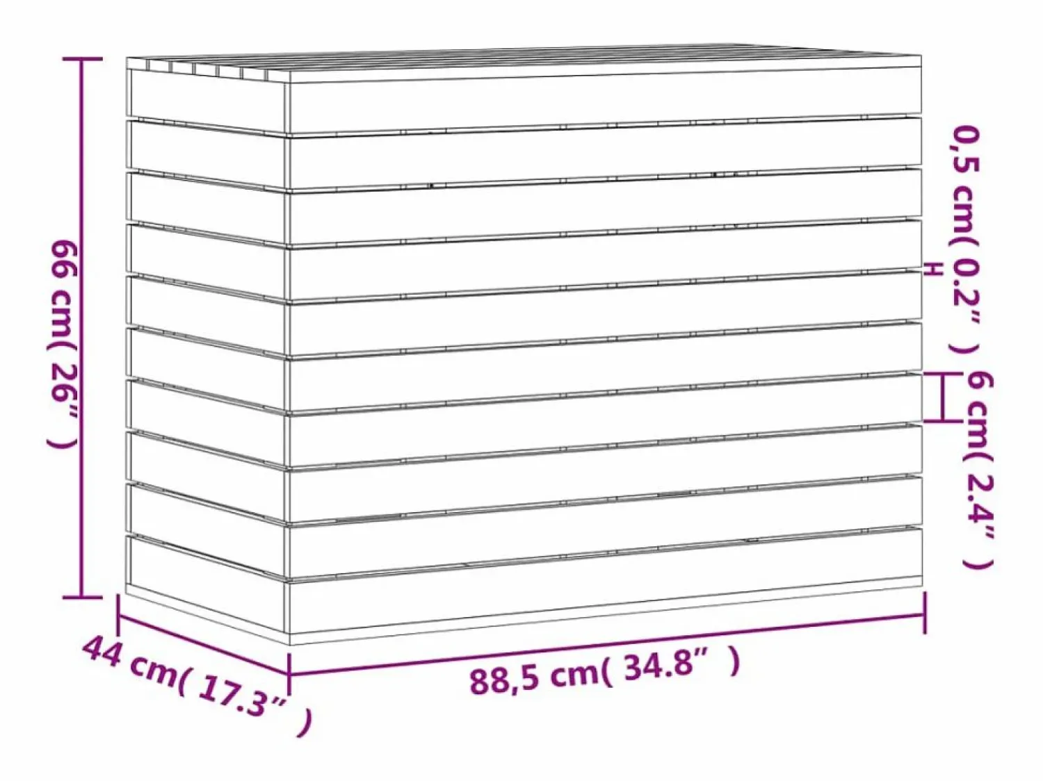 Cesto para ropa 88,5x44x66 cm madera maciza de pino