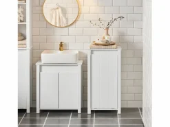 Sobuy Cesto para Ropa Sucia Armario Multifuncional de Baño con 1 Cesto 45 x 35 x 85,5 cm BZR100-W ES
