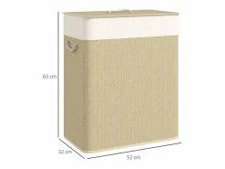 Homcom Cesto para ropa sucia Jodie 100L 2 cestas con tapa natural 63x52x32 cm