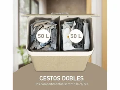 Homcom Cesto para ropa sucia Jodie 100L 2 cestas con tapa natural 63x52x32 cm