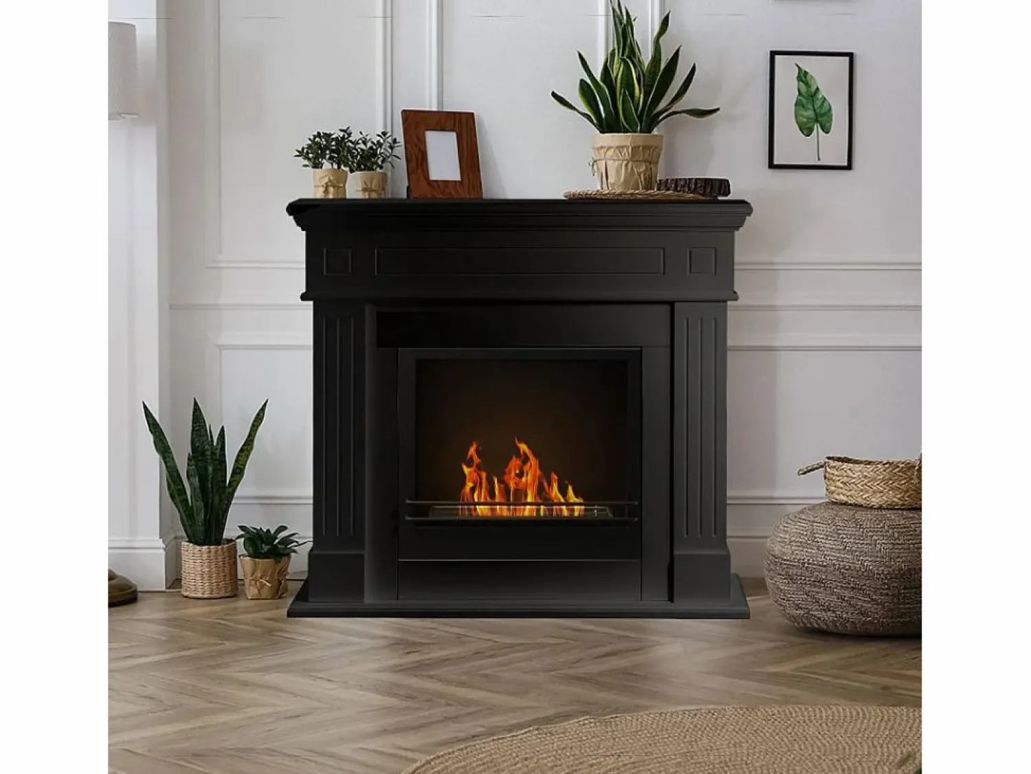 New Chimenea de bioetanol biochimenea de suelo Cambridge en madera 110x37x102h Negro