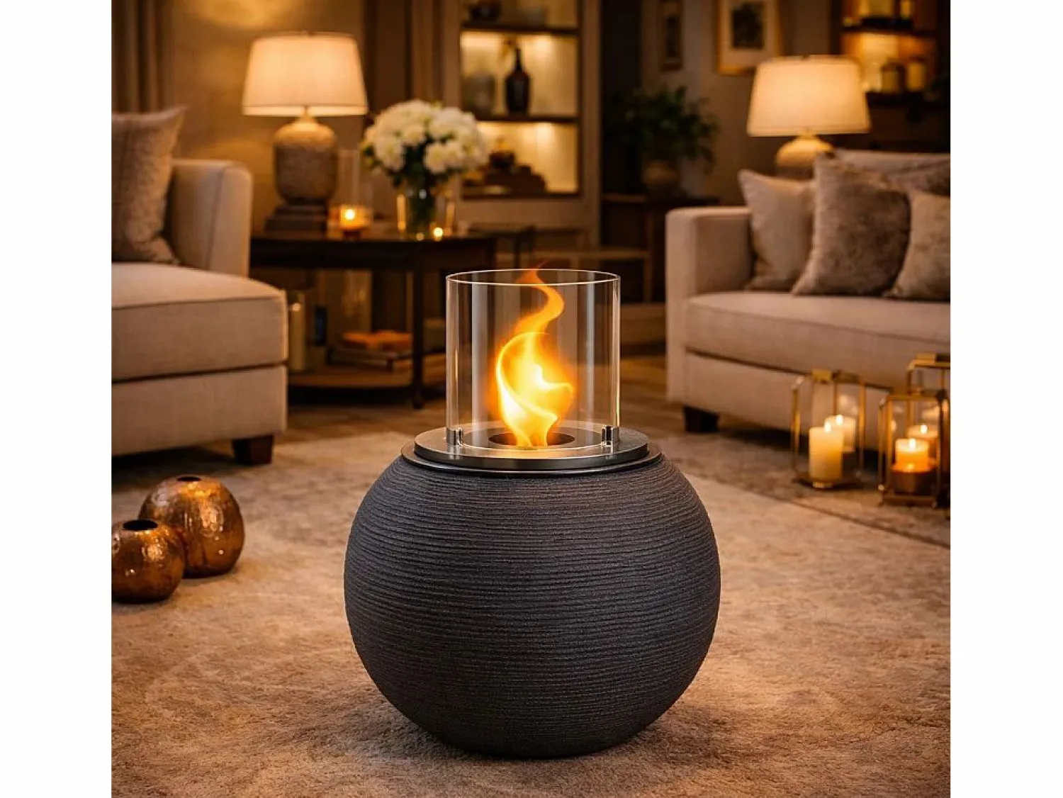Online Chimenea de bioetanol, brasero de jardín, de pie, para uso interior y exterior, hierro fundido BOTTICELLI, gris, 40 x 54 cm. Plateado