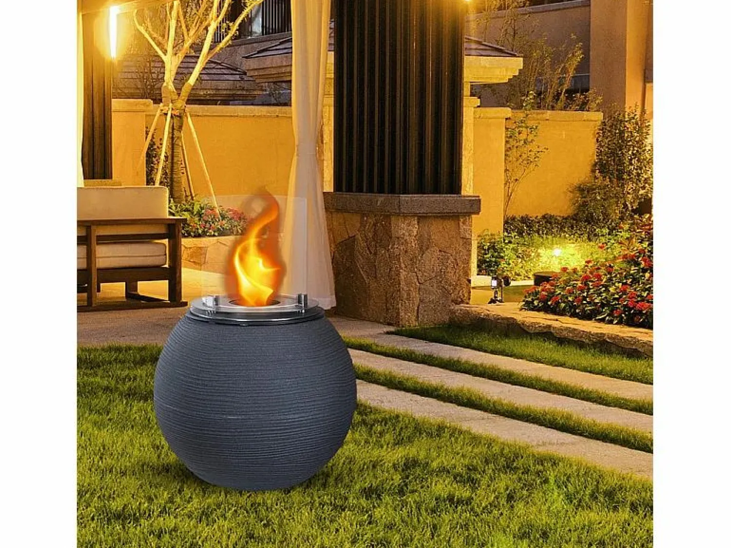 Online Chimenea de bioetanol, brasero de jardín, de pie, para uso interior y exterior, hierro fundido BOTTICELLI, gris, 40 x 54 cm. Plateado