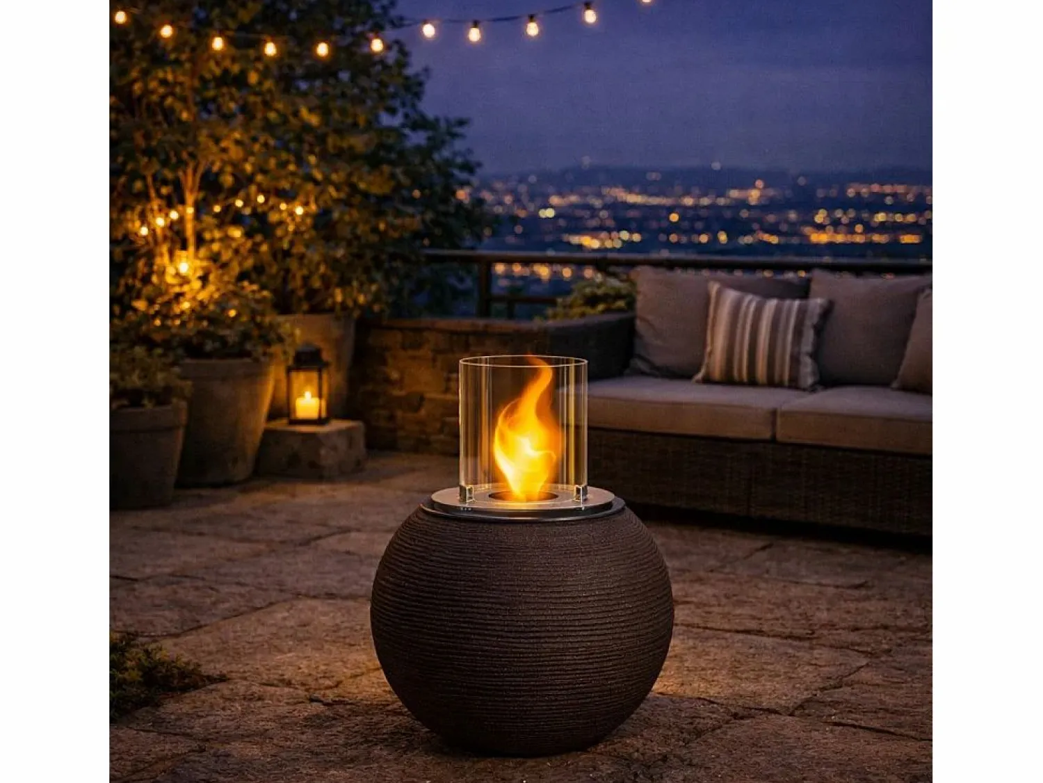 Hot Chimenea de bioetanol, brasero de jardín, de pie, para uso interior y exterior, BOTTICELLI Terra Marrone, d.40 x h.54 Chimenea|Chimenea