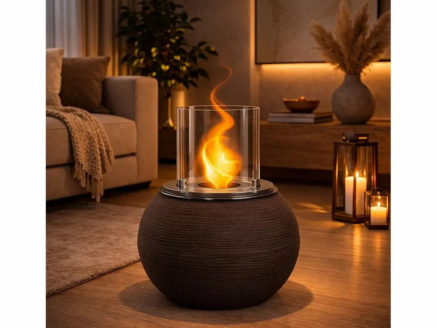 Hot Chimenea de bioetanol, brasero de jardín, de pie, para uso interior y exterior, BOTTICELLI Terra Marrone, d.40 x h.54 Chimenea|Chimenea