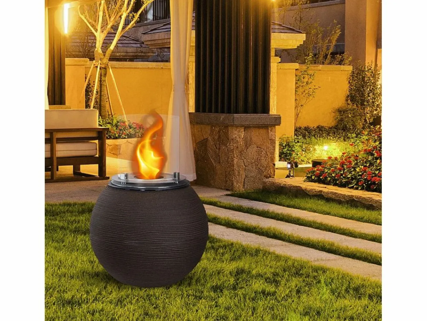 Hot Chimenea de bioetanol, brasero de jardín, de pie, para uso interior y exterior, BOTTICELLI Terra Marrone, d.40 x h.54 Chimenea|Chimenea