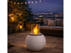 Hot Chimenea de bioetanol, brasero de jardín, de pie, para uso interior y exterior, BOTTICELLI Corda , d.40 x h.54 Beige