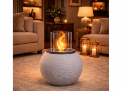Hot Chimenea de bioetanol, brasero de jardín, de pie, para uso interior y exterior, BOTTICELLI Corda , d.40 x h.54 Beige