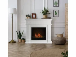 Chimenea de bioetanol Cambridge, de pie, en madera blanca, 110 x 37 x 102 cm.