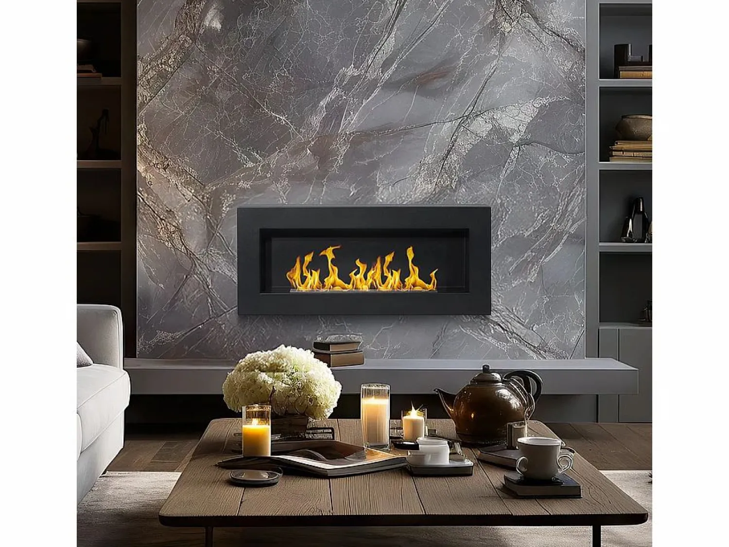 New Chimenea de bioetanol de pared Siena Black (largo 90 x fondo 12 x alto 40 cm) Negro