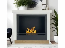 Online Chimenea de bioetanol de pie Stockholm en madera blanca, L75xP24xH68 cm Chimenea|Chimenea