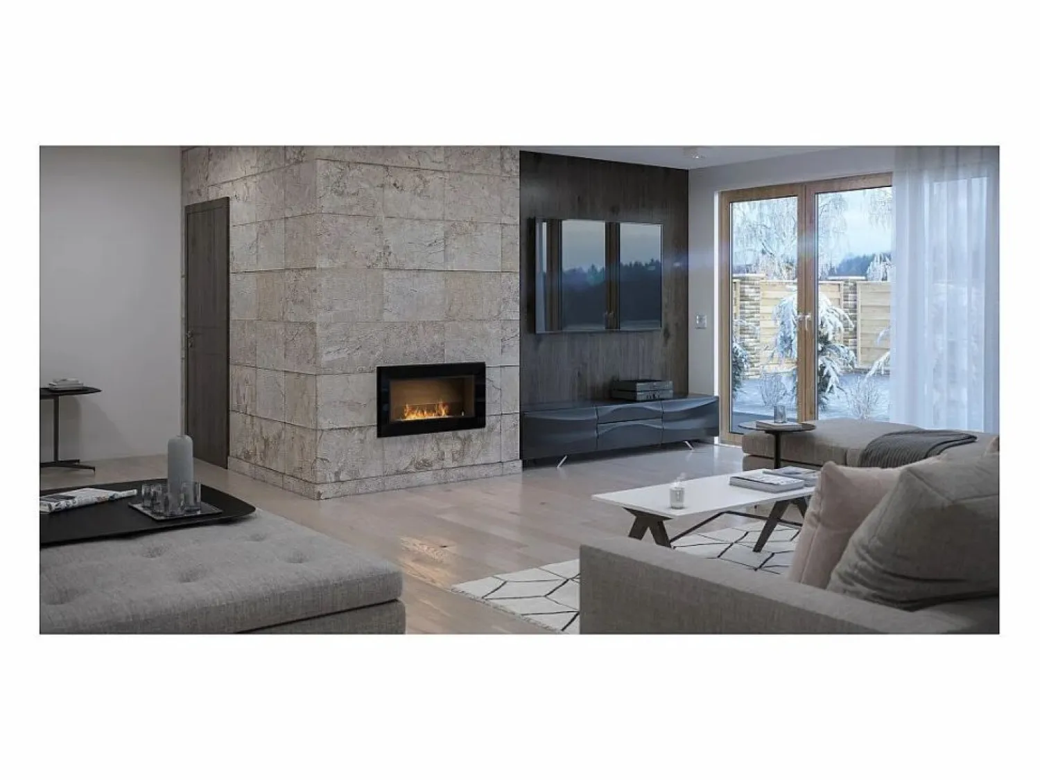 Hot Chimenea de bioetanol empotrada Frame 900 SimpleFire con cristal - mate Negro