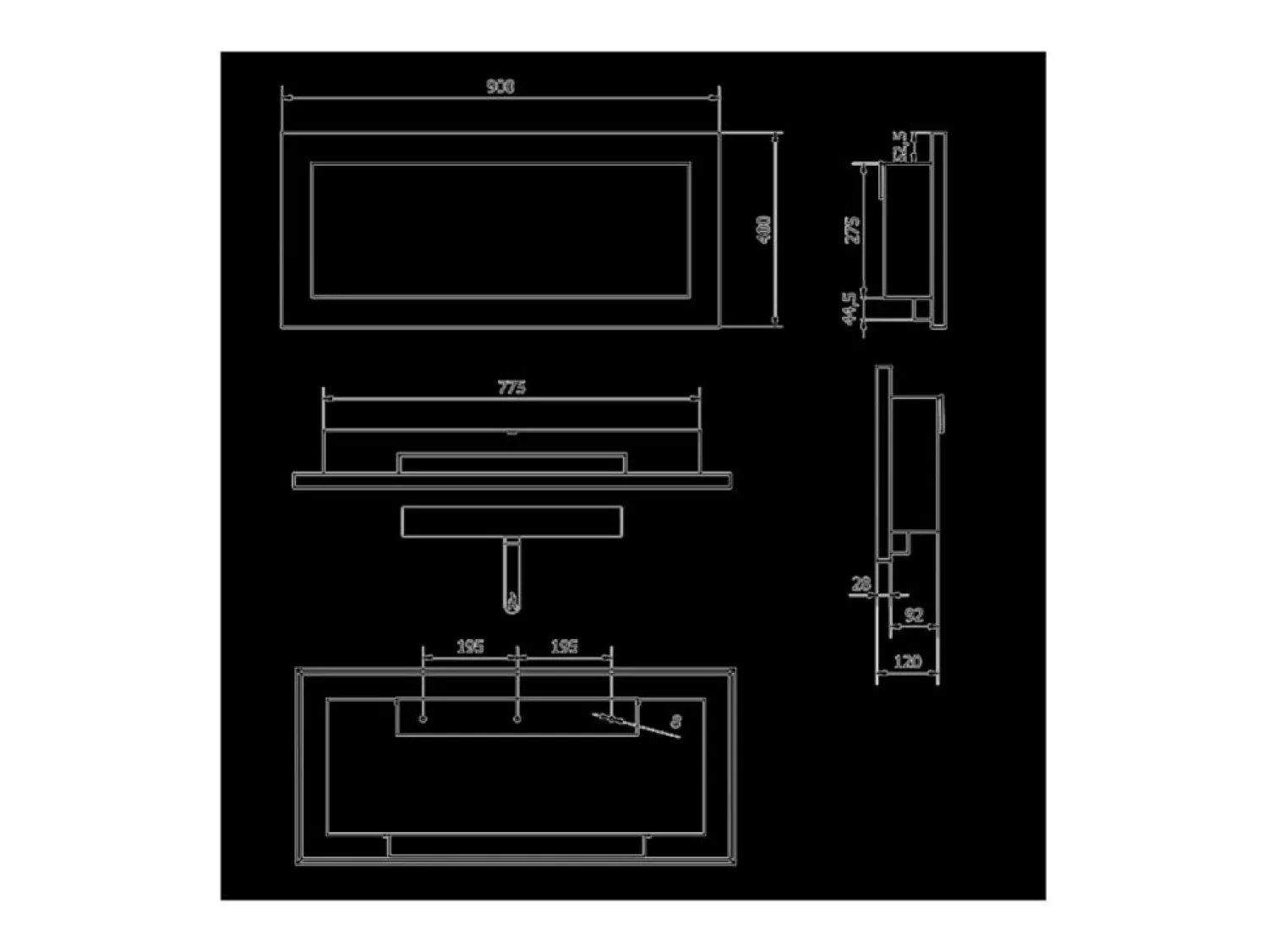 Hot Chimenea de bioetanol Lucca Black de pared o empotrada L 90 x P 12 x H 40 Chimenea|Chimenea