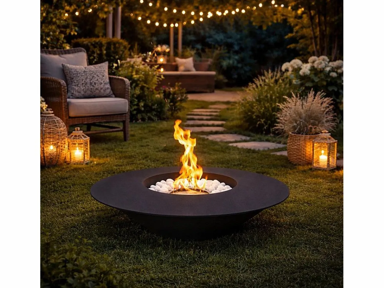 Chimenea de bioetanol para jardín exterior redonda negra SANTORINI D.60