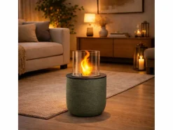 Clearance Chimenea de bioetanol RAFFAELLO Sage Green, brasero de jardín, de pie, para uso interior y exterior, d.35 x h.55 Chimenea|Chimenea