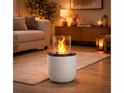 Discount Chimenea de bioetanol RAFFAELLO Pearl White, brasero de pie para interior y exterior, d.35 x h.55 Blanco