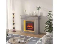 Chimenea eléctrica - Chimenea LED, con calefacción - Efecto de llama 3D - Temporizador, iluminación ambiental LED de 20 colores y control remoto - Color roble Chimenea|Chimenea