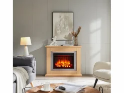 Chimenea eléctrica BALDERIA Charon - Chimenea de pie, 2000 W - Roble claro