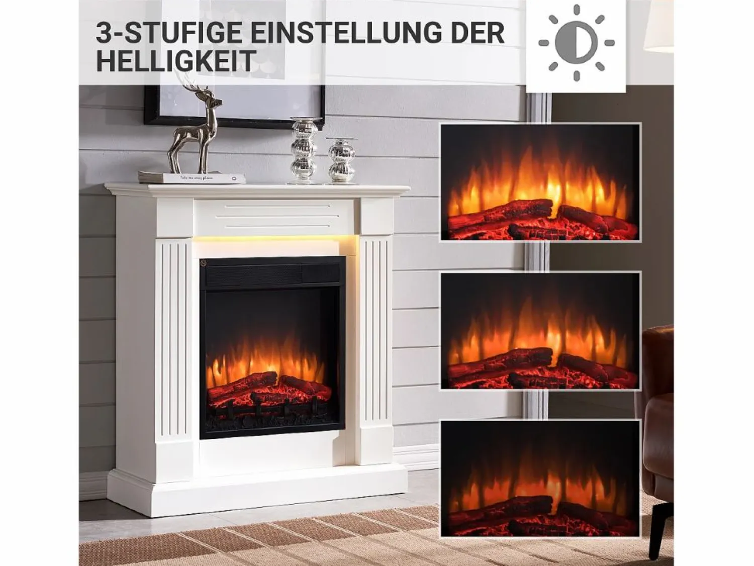 New Chimenea eléctrica BALDERIA Ladina - Chimenea de pie - Blanca Chimenea|Chimenea