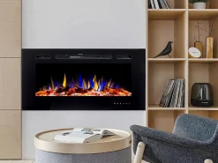 Hot FLAMATECH Chimenea eléctrica CALBUCO - De pared o empotrada - An. 101,6 x Pr. 14 x Al. 54,4 cm - Negra Negro