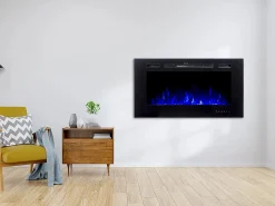 Hot FLAMATECH Chimenea eléctrica CALBUCO - De pared o empotrada - An. 101,6 x Pr. 14 x Al. 54,4 cm - Negra Negro