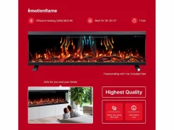 Chimenea eléctrica de 3 caras UNITY 183 - fuego premium, de pared o empotrada - 183x19x36 cm - LED decorativa con calefacción 900/1800W