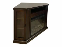Chimenea eléctrica de esquina de suelo MADISON en madera de nogal L126 x P78 x H83