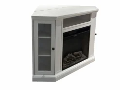 Chimenea eléctrica de esquina de suelo MADISON en madera blanca L126 x P78 x H83 Chimenea|Chimenea