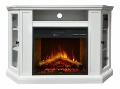 Chimenea eléctrica de esquina de suelo MADISON en madera blanca L126 x P78 x H83 Chimenea|Chimenea