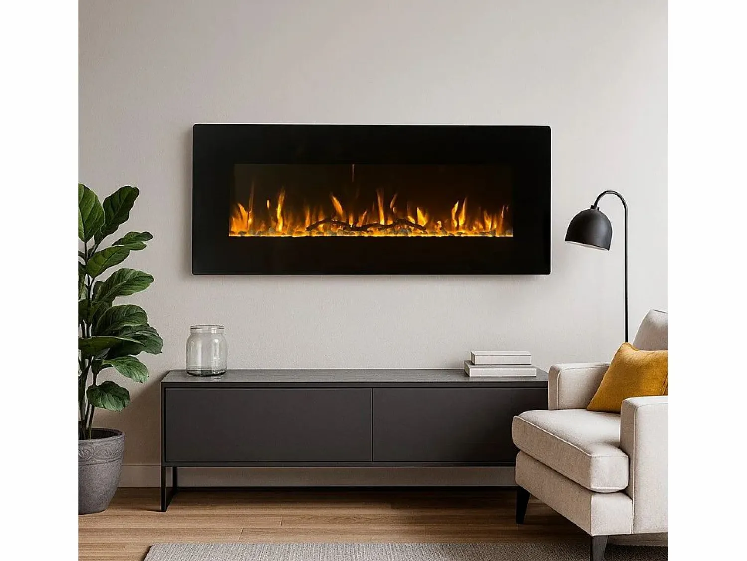 Sale Chimenea eléctrica de pared DALLAS L127 x P 11 x H50 Negro