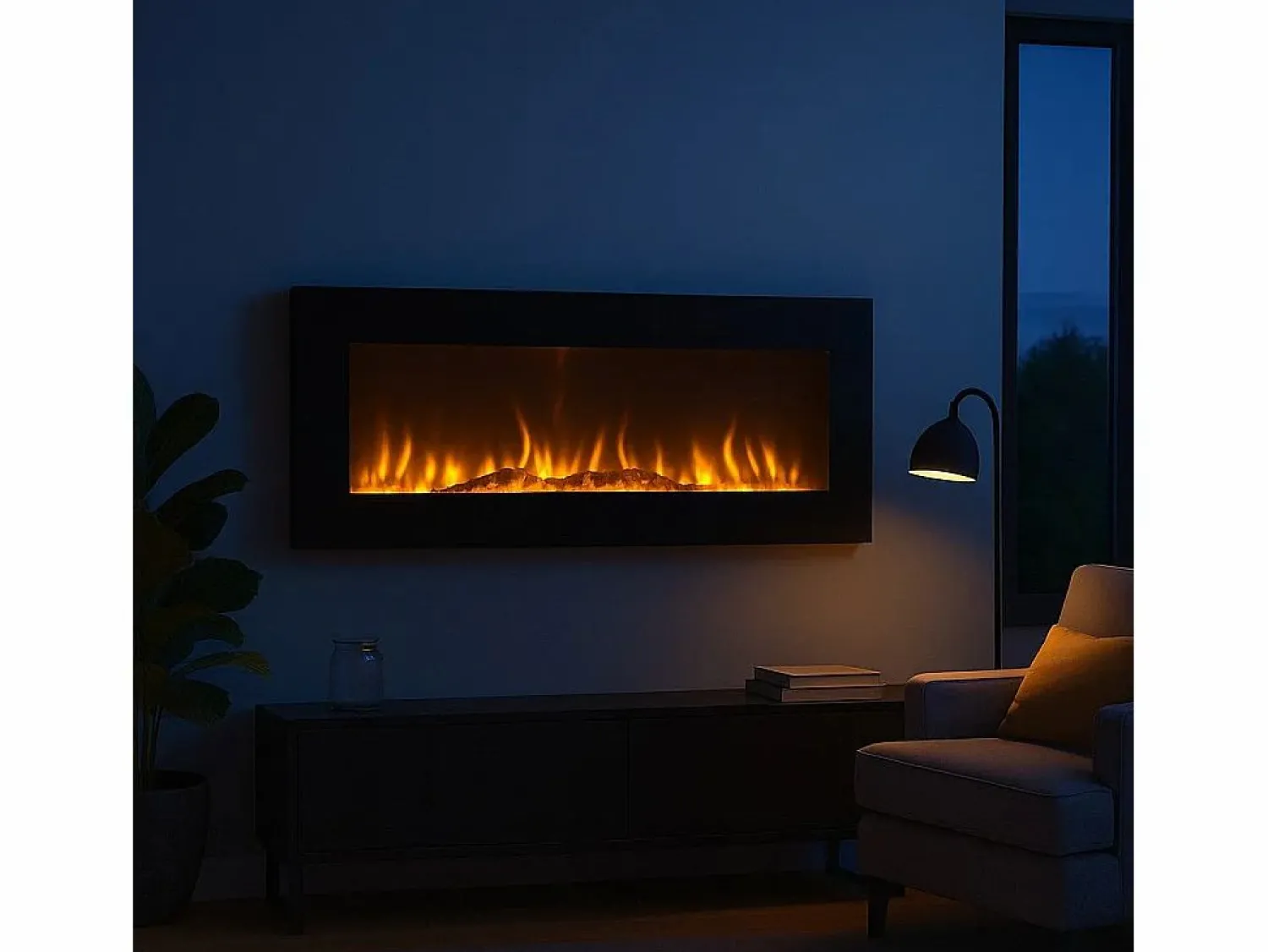 Sale Chimenea eléctrica de pared DALLAS L127 x P 11 x H50 Negro
