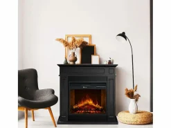 Discount Chimenea eléctrica de pie JEFFERSON en madera negra L 89,5 x H 90,5 x D 28 Negro