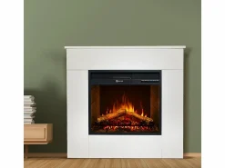 New Chimenea eléctrica de pie, madera blanca, fabricada en Italia, MICHELANGELO, 96x36x90h Blanco