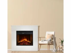 New Chimenea eléctrica de pie, madera blanca, fabricada en Italia, MICHELANGELO, 96x36x90h Blanco